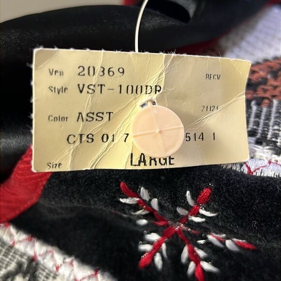 TanTrums Vintage Black Button Up Snowman Tree Snowflake Vest- Large - Picture 16 of 16